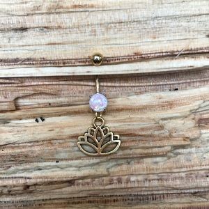 Gold Opal Lotus Belly Button Navel‎ Ring